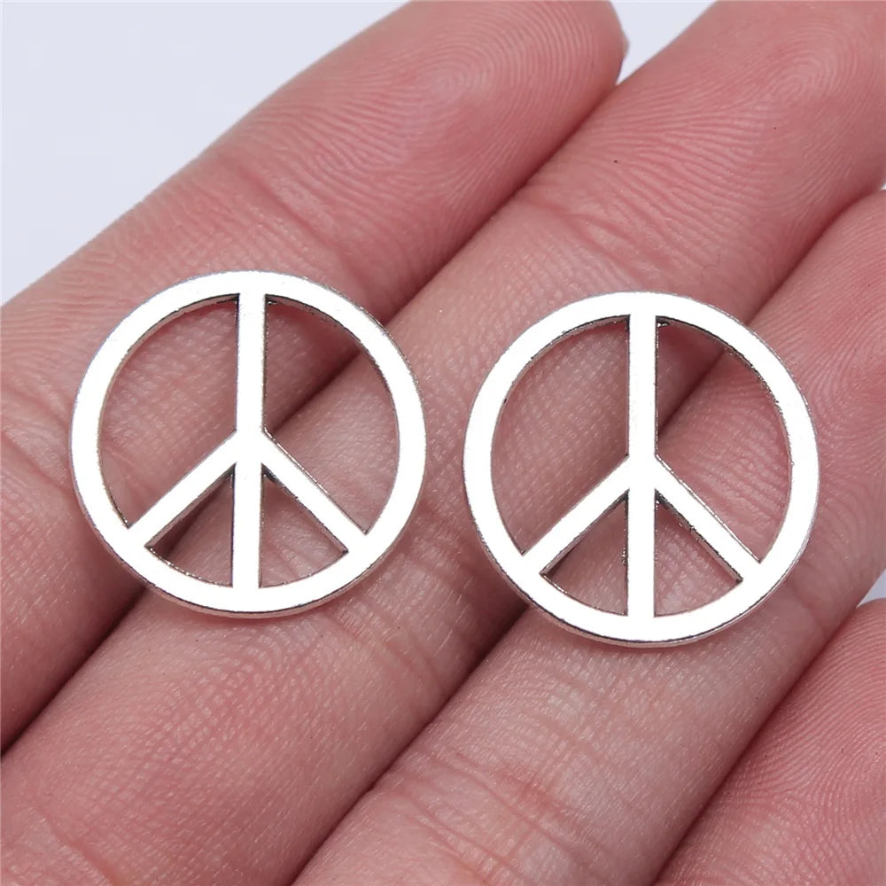 22x22mm 1.5g Antique Silver Zinc Alloy Peace Sign Charm Pendant for DIY Necklace Bracelet Jewelry