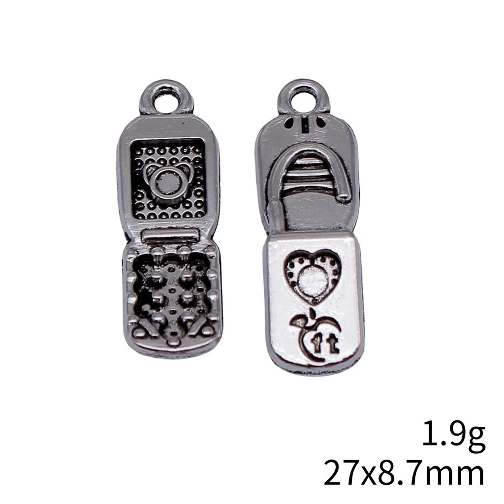 27x8.7mm 1.9g Antique Silver Zinc Alloy Vintage Flip Phone Charm Pendant for DIY Jewelry Making