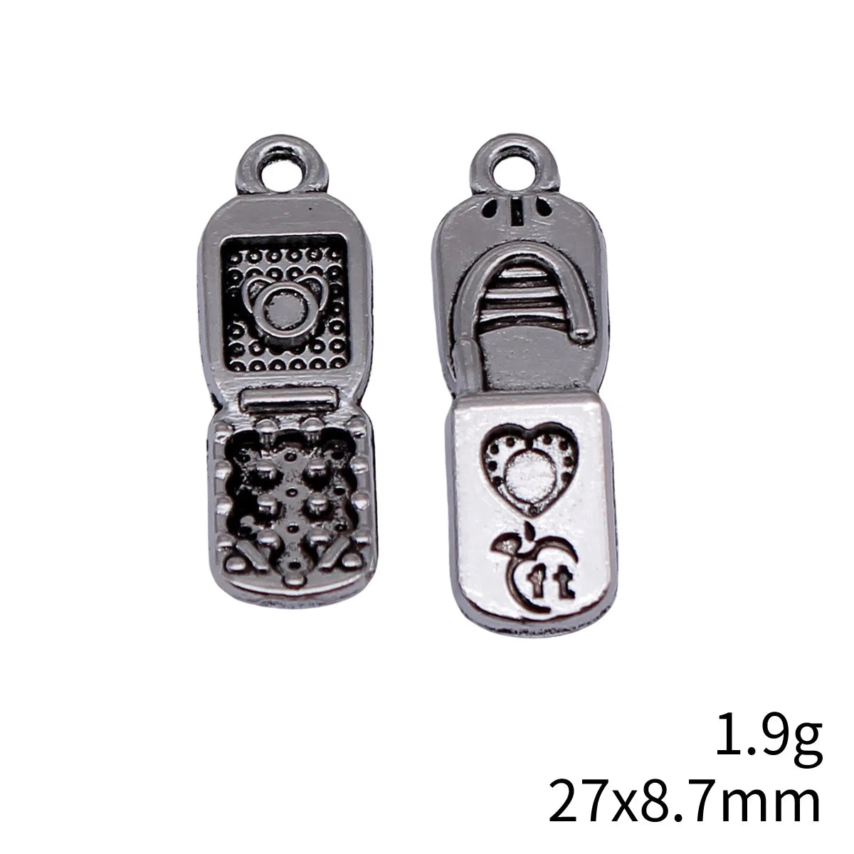 27x8.7mm 1.9g Antique Silver Zinc Alloy Vintage Flip Phone Charm Pendant for DIY Jewelry Making