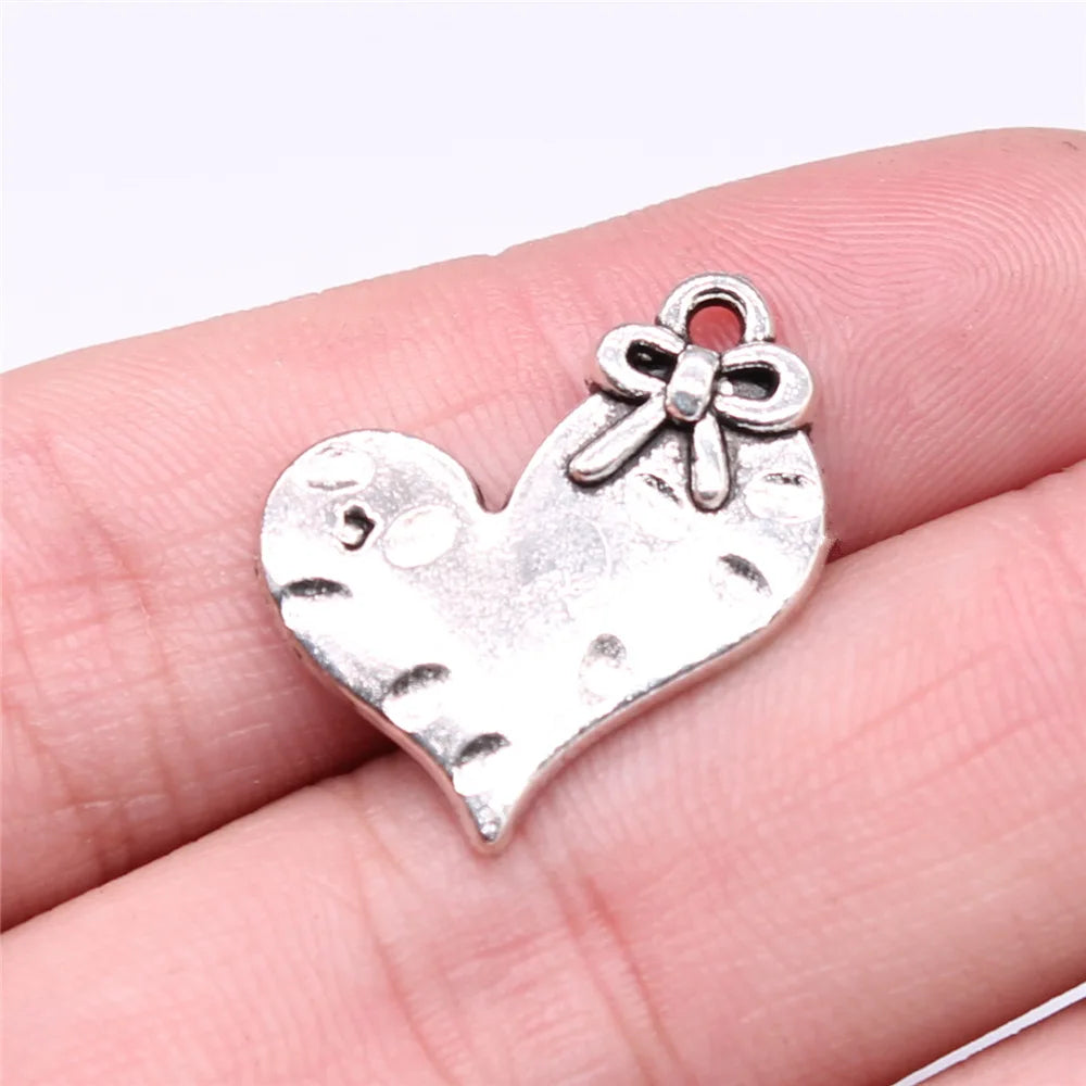 23x21mm 3.3g Antique Silver Zinc Alloy Bow Heart Butterfly Charm Pendant for DIY Necklace Bracelet Jewelry