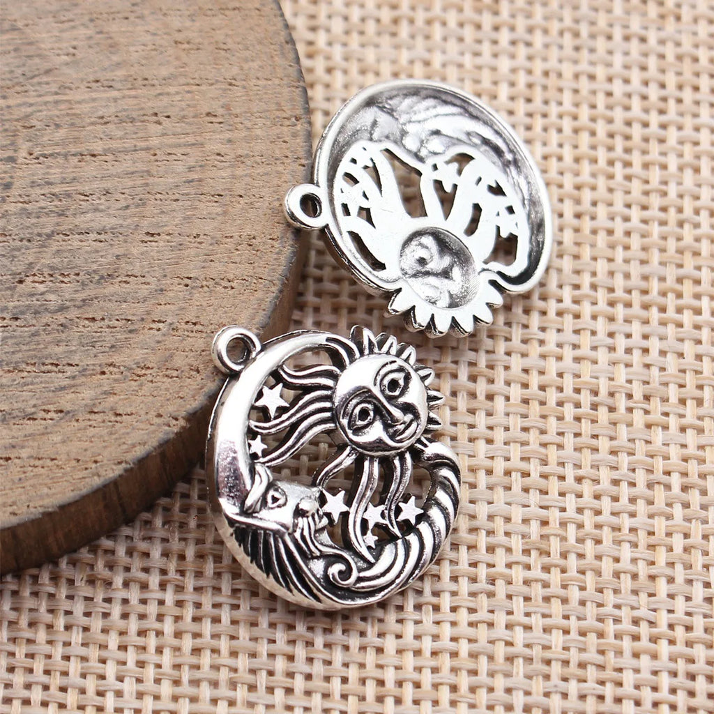 24x21mm 2.5g Antique Silver Zinc Alloy Sun Moon Star Charm Pendant for DIY Necklace Jewelry Making