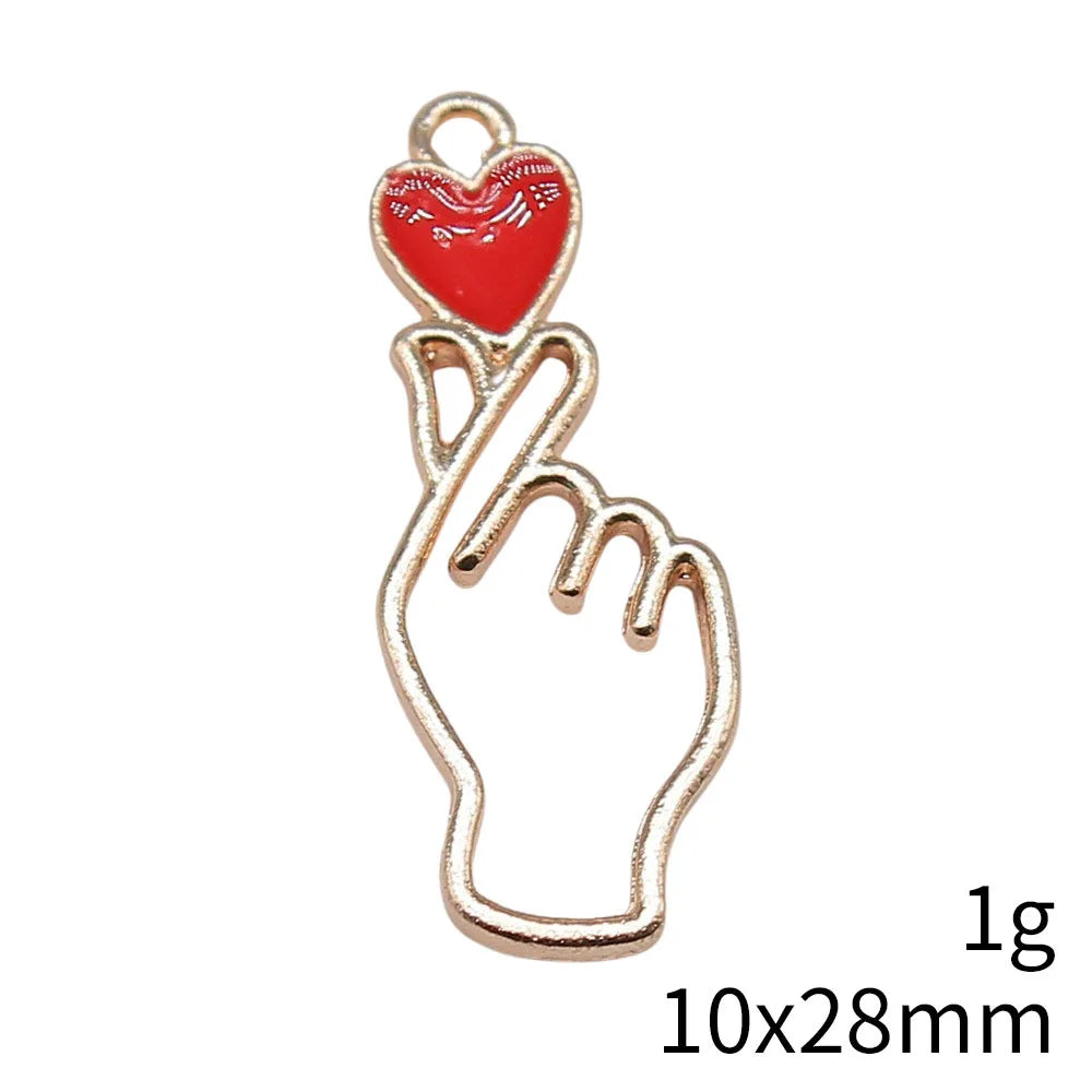 10x28mm 1g KC Gold Zinc Alloy Finger Heart Hand Gesture Charm Pendant for DIY Necklace Making