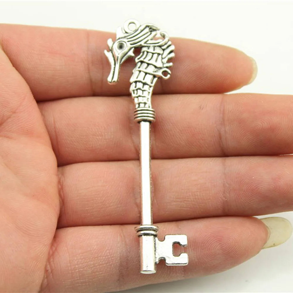 19x72mm 9g Multicolor Zinc Alloy Seahorse Key Charm Pendant for DIY Bag Charm Jewelry Making
