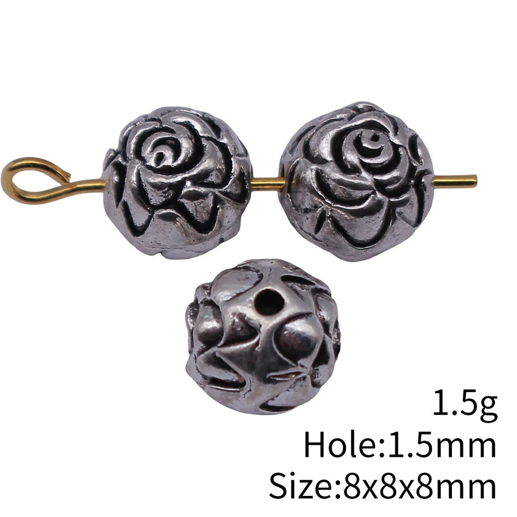 8x8x8mm 1.5g Antique Silver Tone Zinc Alloy Double-Sided Flower Pattern Spacer Beads for DIY Jewelry