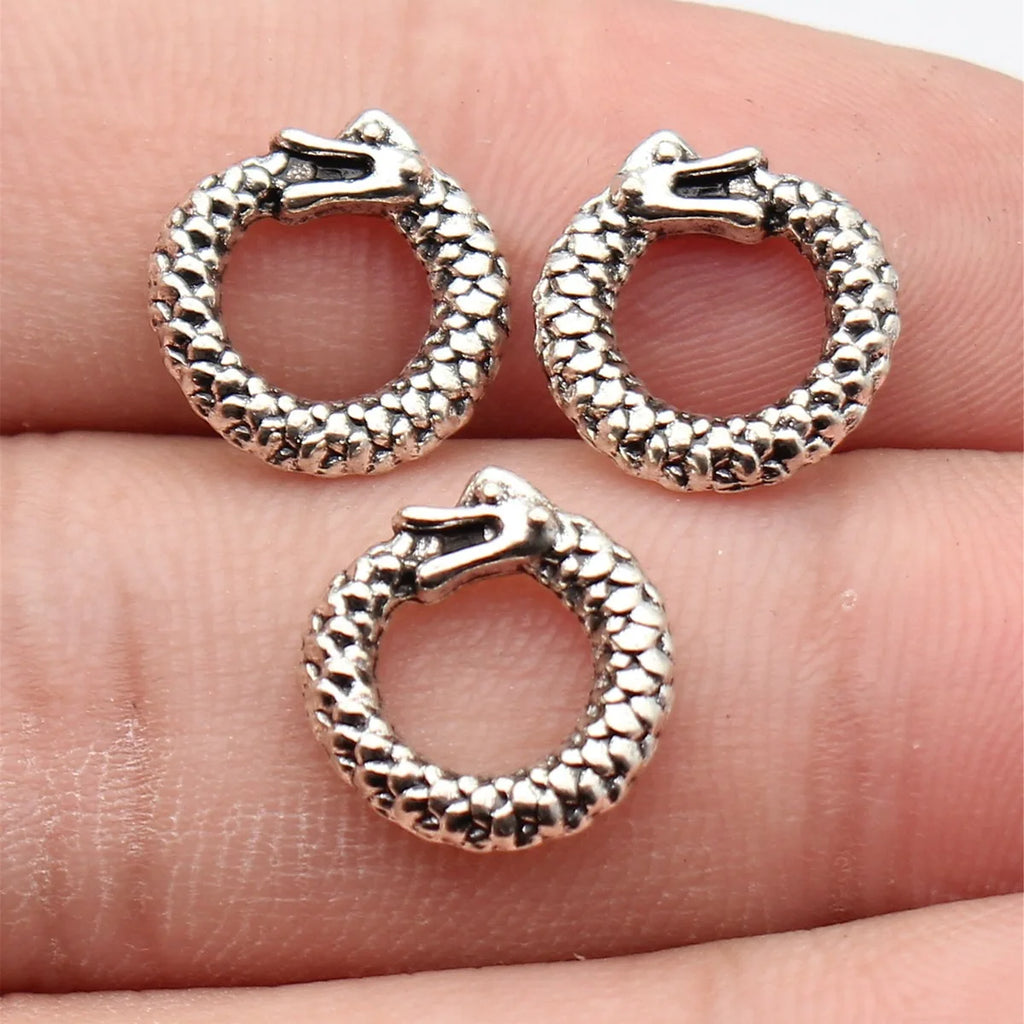 13x12mm 0.91g Antique Silver Zinc Alloy Ouroboros Dragon Ring Charm Pendant for DIY Jewelry Making