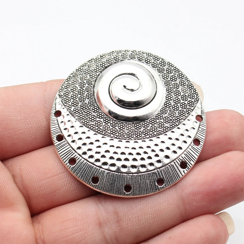 52x52mm 15.4g Antique Silver Tone Zinc Alloy Swirl Texture Connector Charm for DIY Necklace Making