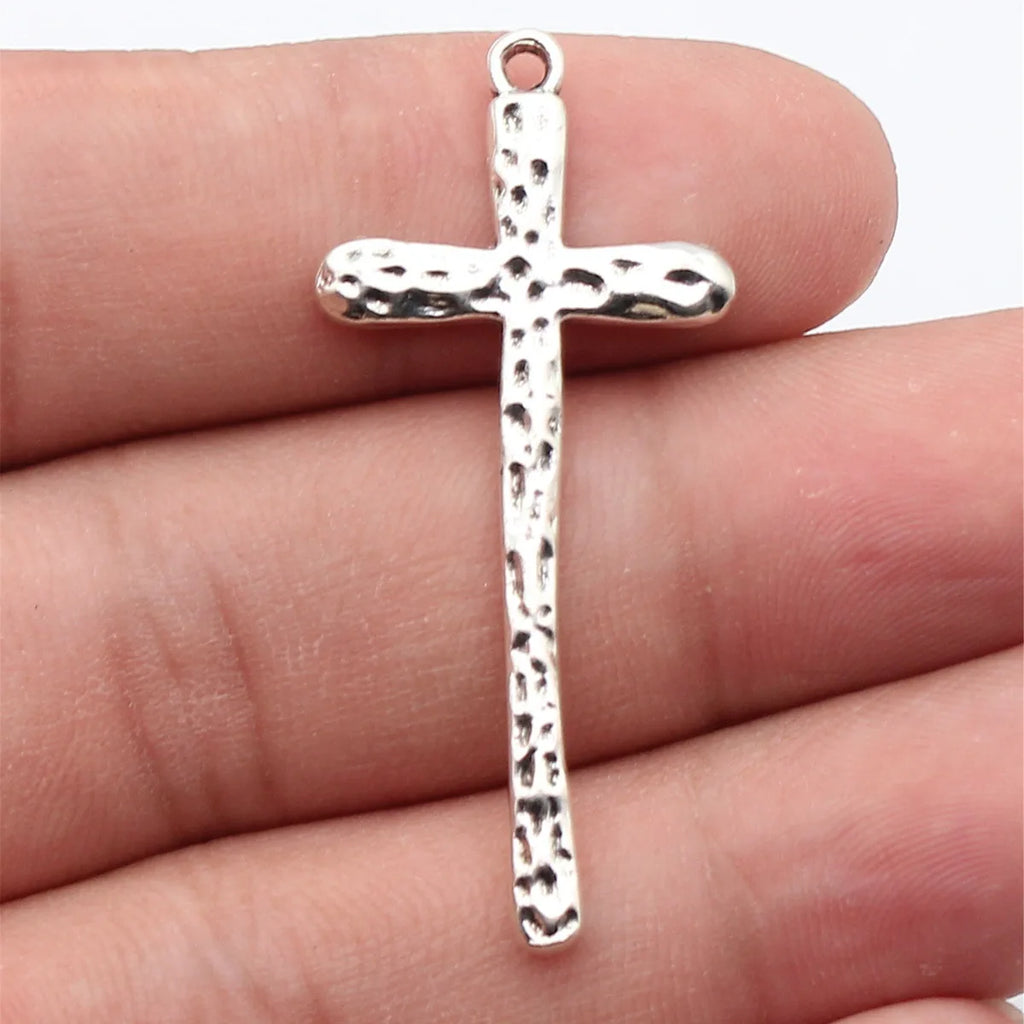 47x21mm 2.8g Multicolor Zinc Alloy Hammered Cross Charm Pendant for DIY Necklace Jewelry Making