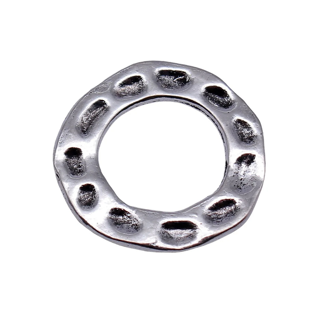 24x24mm 2.7g Antique Silver Zinc Alloy Hammered Round Ring Charm Pendant for DIY Jewelry Making