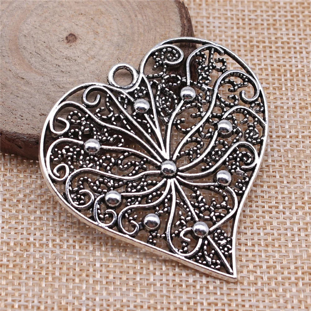 52x52mm 10.9g Antique Silver Zinc Alloy Openwork Heart Hollow Charm Pendant for DIY Necklace Earrings Jewelry