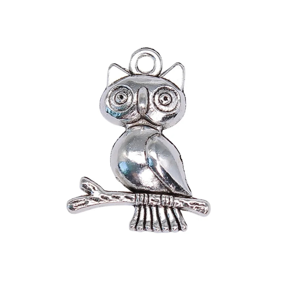 24x18mm 1.7g Antique Silver Zinc Alloy Owl Cat Charm Pendant for Necklace Bracelet Jewelry Making