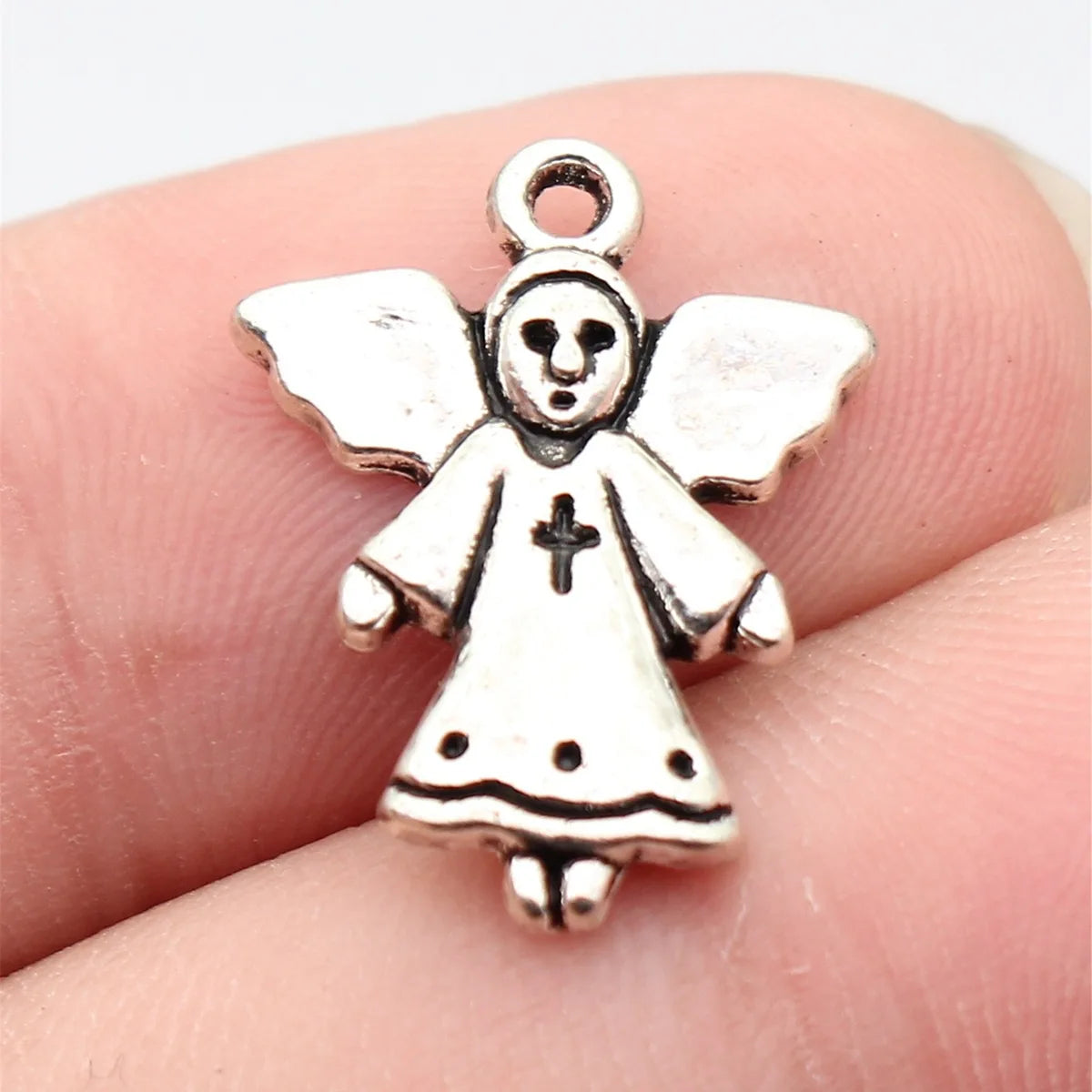 20x15mm 1.1g Antique Silver Zinc Alloy Cross Angel Charm Pendant for DIY Necklace Bracelet Making