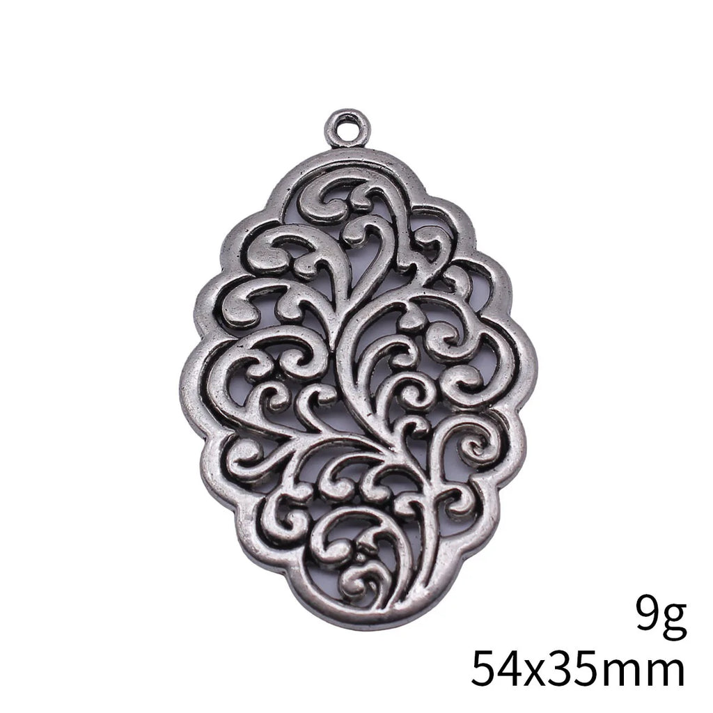 54x35mm 9g Antique Silver Zinc Alloy Hollow Filigree Flower Charm Pendant for DIY Necklace Making