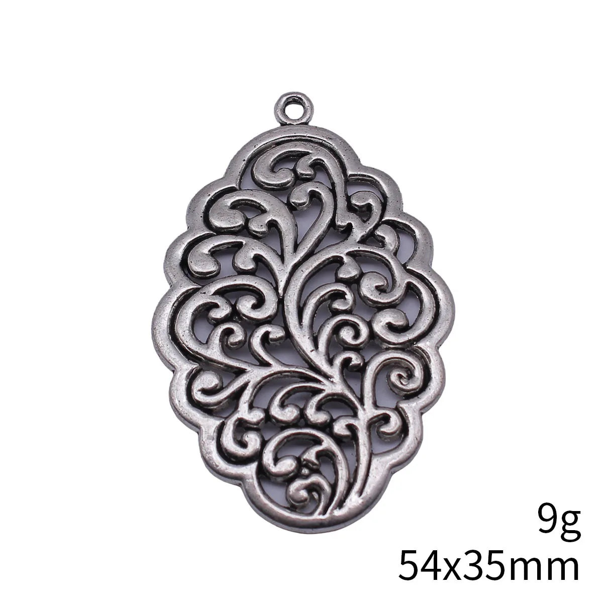 54x35mm 9g Antique Silver Zinc Alloy Hollow Filigree Flower Charm Pendant for DIY Necklace Making