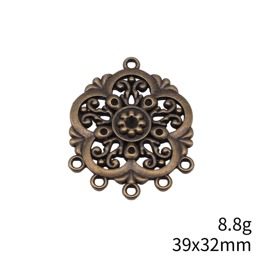 39x32mm 8.8g Antique Bronze Zinc Alloy Flower Earring Connector Charm for DIY Earrings Jewelry