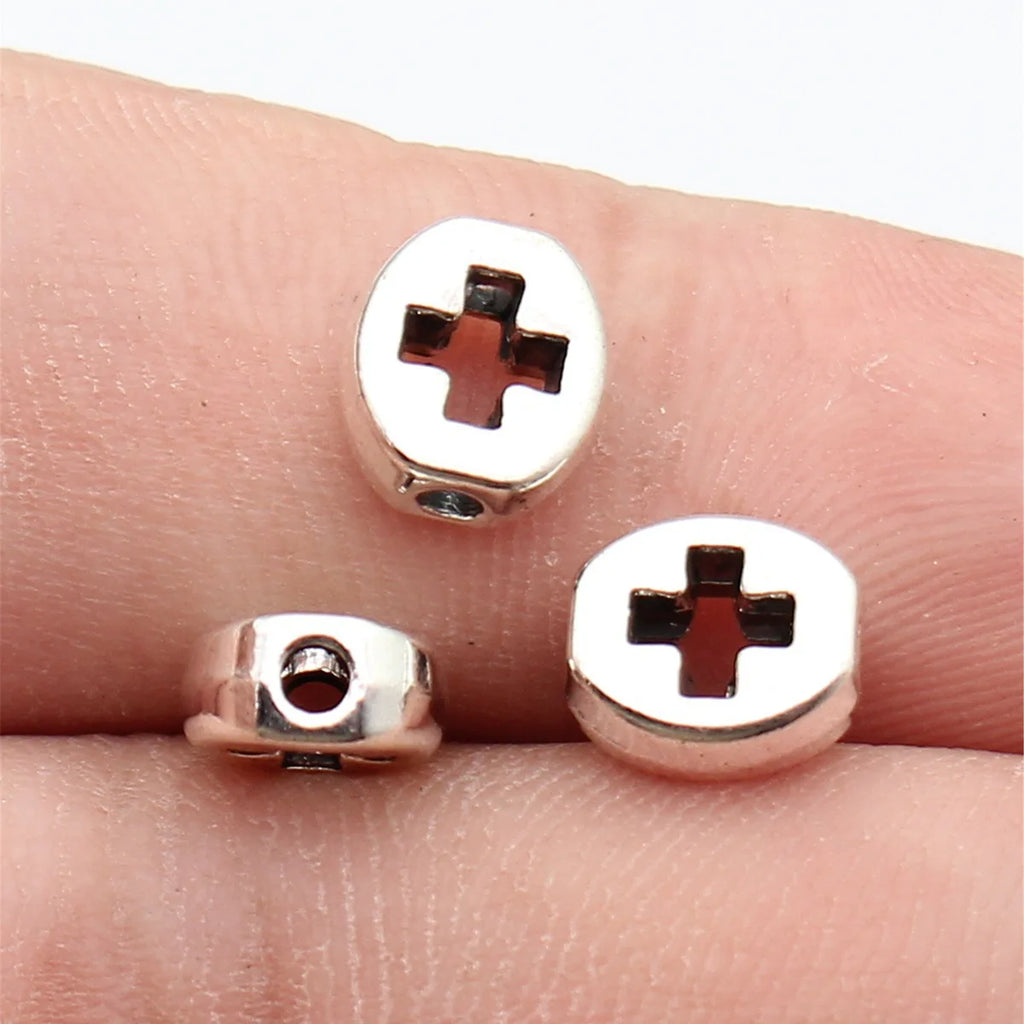 8.3x7.5x3.7mm 0.78g Multicolor Zinc Alloy Hollow Cross Oval Flat Spacer Beads for DIY Bracelet Jewelry Making
