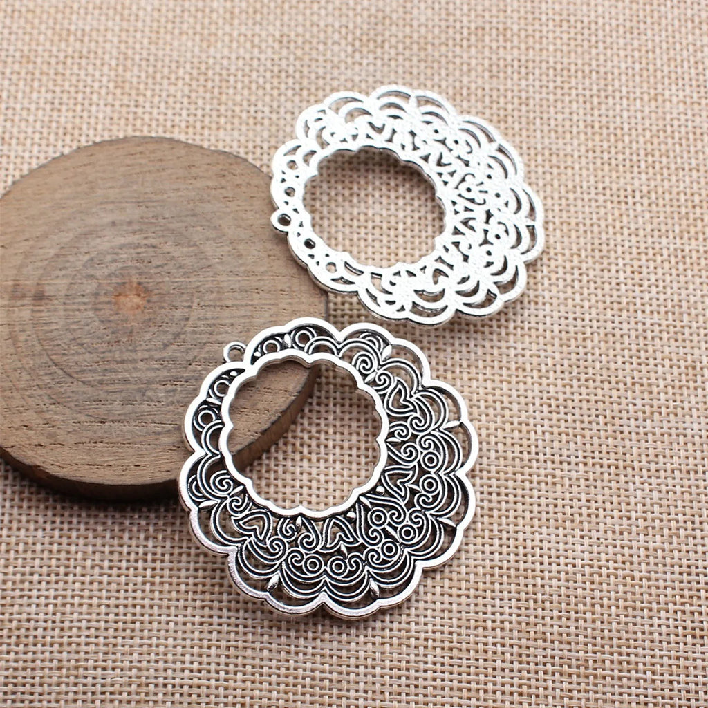 50x49mm 10g Antique silver zinc alloy hollow lace texture earring charms for DIY earring making