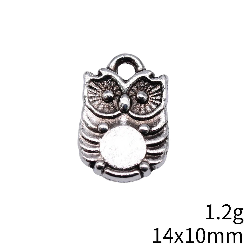 14x10mm 1.2g Antique Silver Zinc Alloy Owl Cat Charm Pendant for Bracelet Necklace DIY Jewelry Making