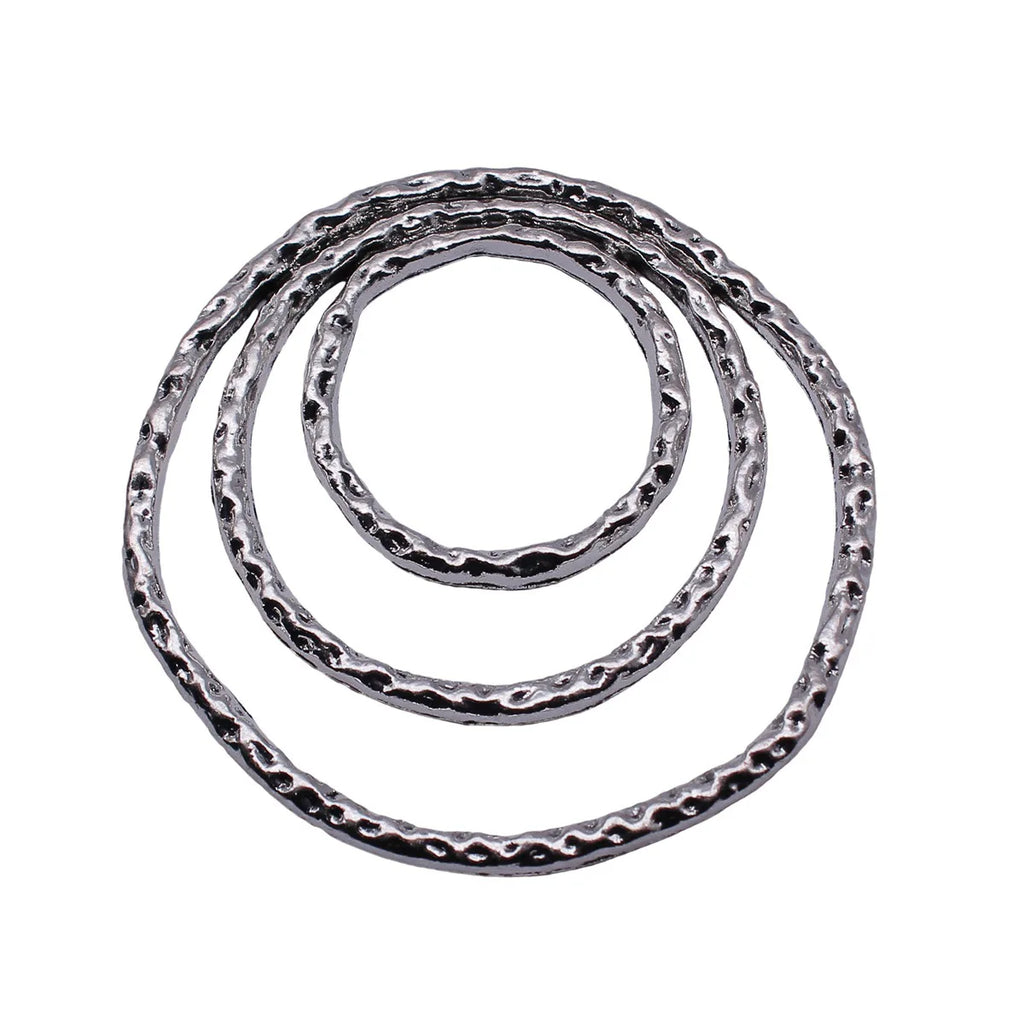 71x69mm 21.3g Antique Silver Zinc Alloy Triple Hammered Round Ring Pendant for DIY Jewelry Making