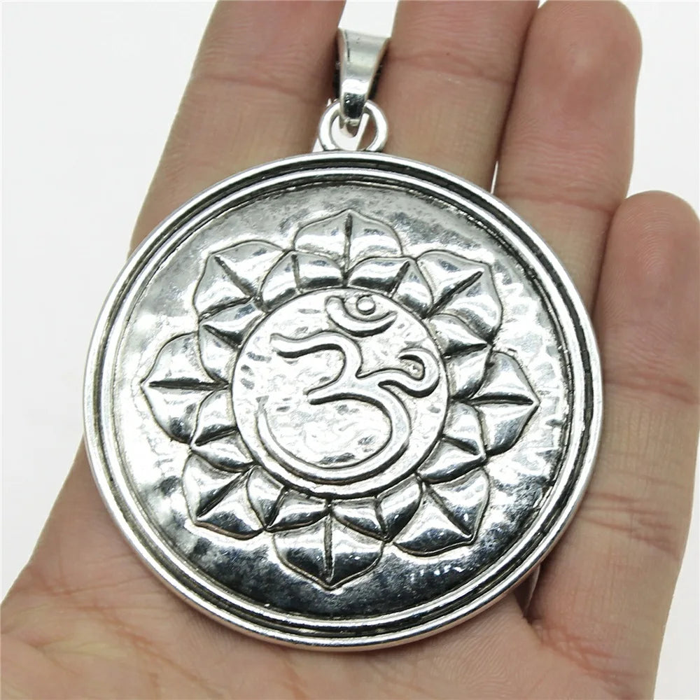 61x77mm 17.44g Antique Silver Zinc Alloy Yoga OM Lotus Charm Pendant for DIY Necklace Jewelry Making