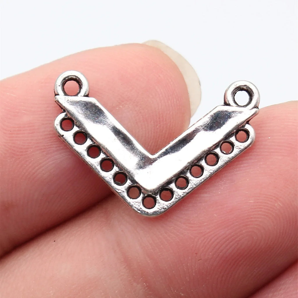 23x16mm 1.4g Oxidized Silver Tone Zinc Alloy V Shape Multi Hole Connector Charm for DIY Jewelry
