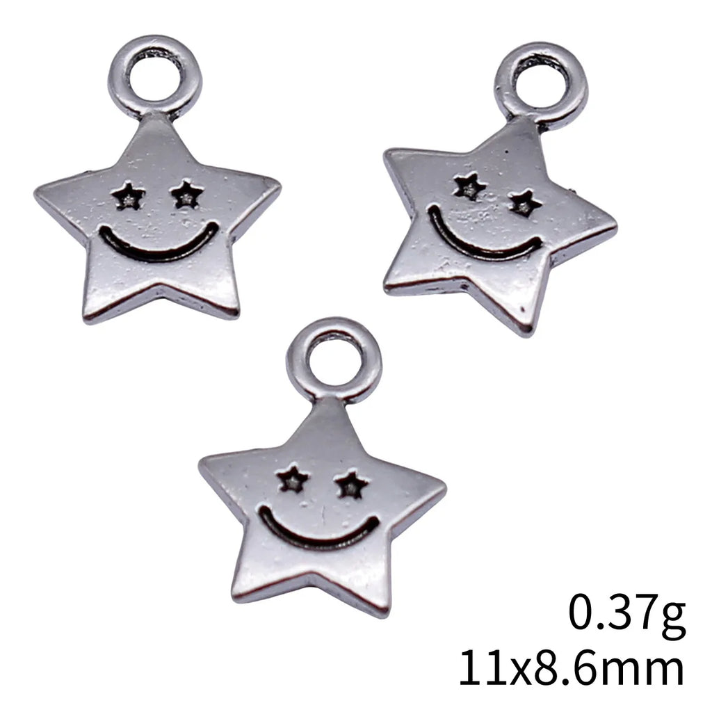 11x8.6mm 0.37g Antique Silver Zinc Alloy Smiley Star Charm Pendant for DIY Necklace Bracelet Making
