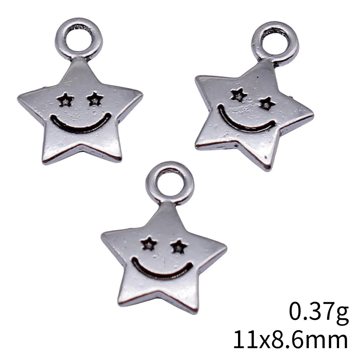 11x8.6mm 0.37g Antique Silver Zinc Alloy Smiley Star Charm Pendant for DIY Necklace Bracelet Making