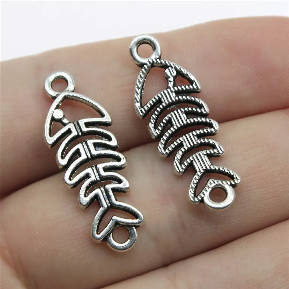 31x11mm 1.6g Antique Silver Zinc Alloy Fish Bone Connector Charm for DIY Bracelet Necklace Jewelry