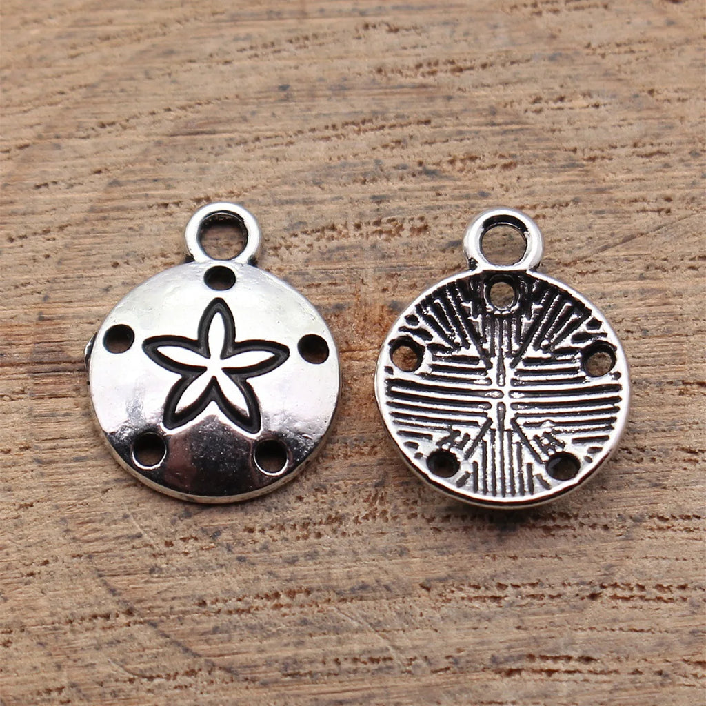 15x12mm 0.73g Blackened White K Zinc Alloy Sand Dollar Charm Pendant for DIY Necklace Jewelry Making