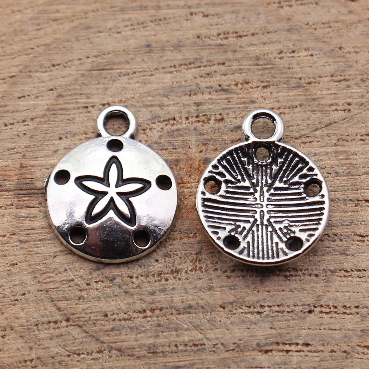 15x12mm 0.73g Blackened White K Zinc Alloy Sand Dollar Charm Pendant for DIY Necklace Jewelry Making