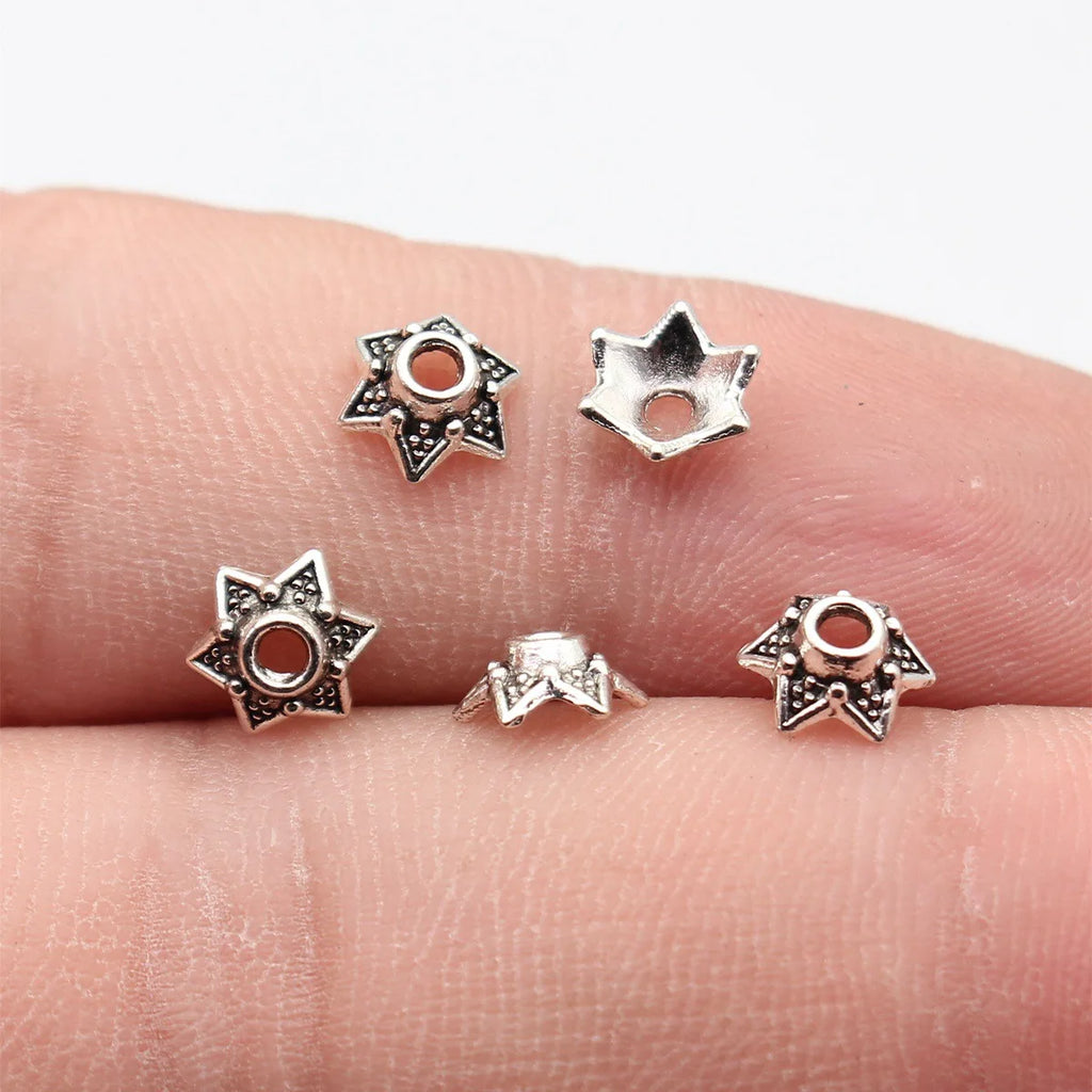 7.3x6.4x2.9mm 0.14g Antique Silver Zinc Alloy Small Flower Bead Cap Jewelry Findings for DIY Beadwork
