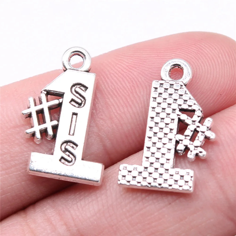 20x12mm 1.47g Antique Silver Zinc Alloy #1 Sisters Charm Pendant for DIY Bracelet Necklace Making
