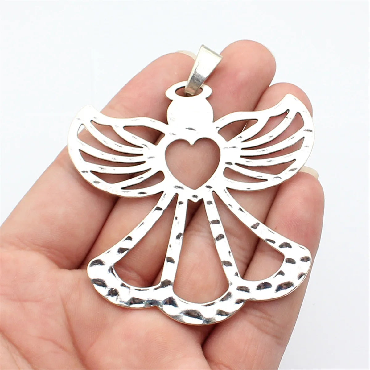 82x71mm 18.7g Antique Silver Zinc Alloy Hollow Heart Angel Charm Pendant for DIY Necklace Bracelet Making