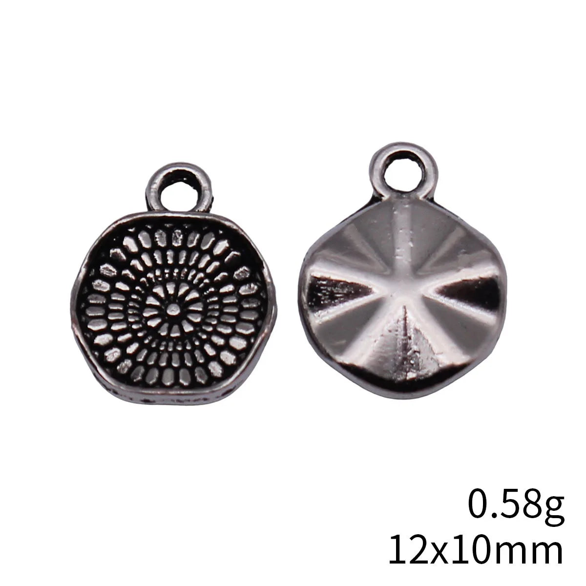 12x10mm 0.58g Antique Silver Zinc Alloy Irregular Patterned Round Disc Charm Pendant for Jewelry Making