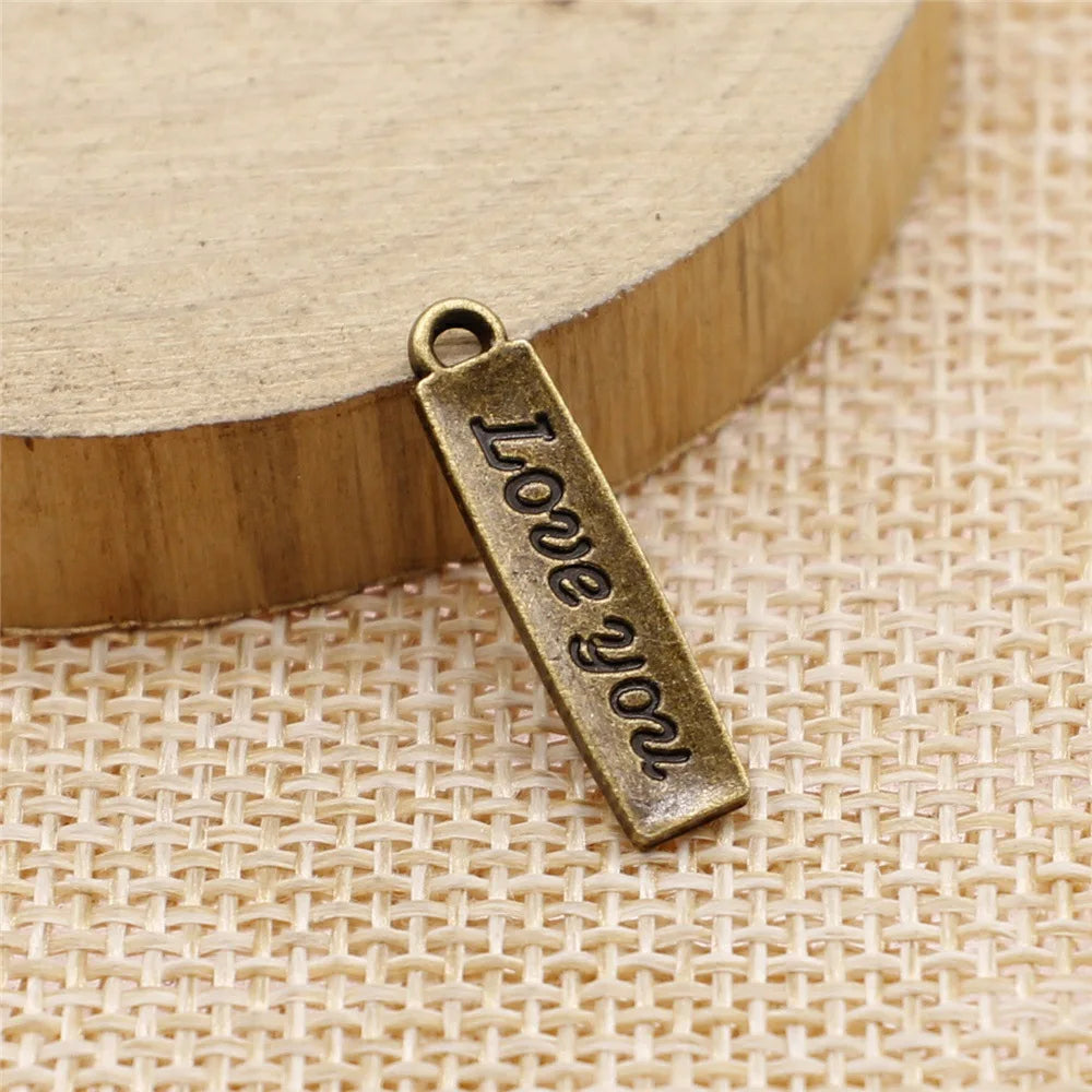 21x5mm 0.6g Antique Bronze Zinc Alloy LOVE YOU Charm Pendant for DIY Necklace Bracelet Jewelry Making