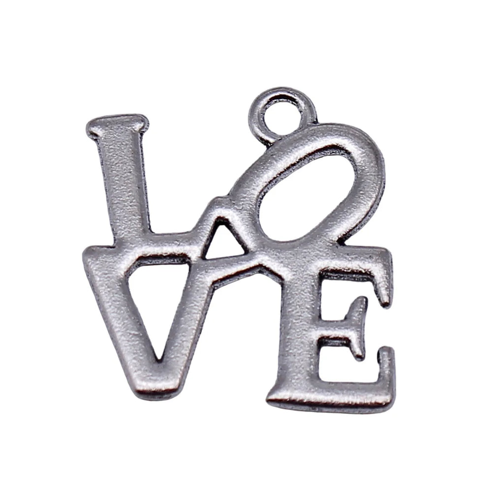 20x18mm 1.1g Antique Silver Zinc Alloy LOVE Letter Charm Pendant for DIY Necklace Jewelry Making