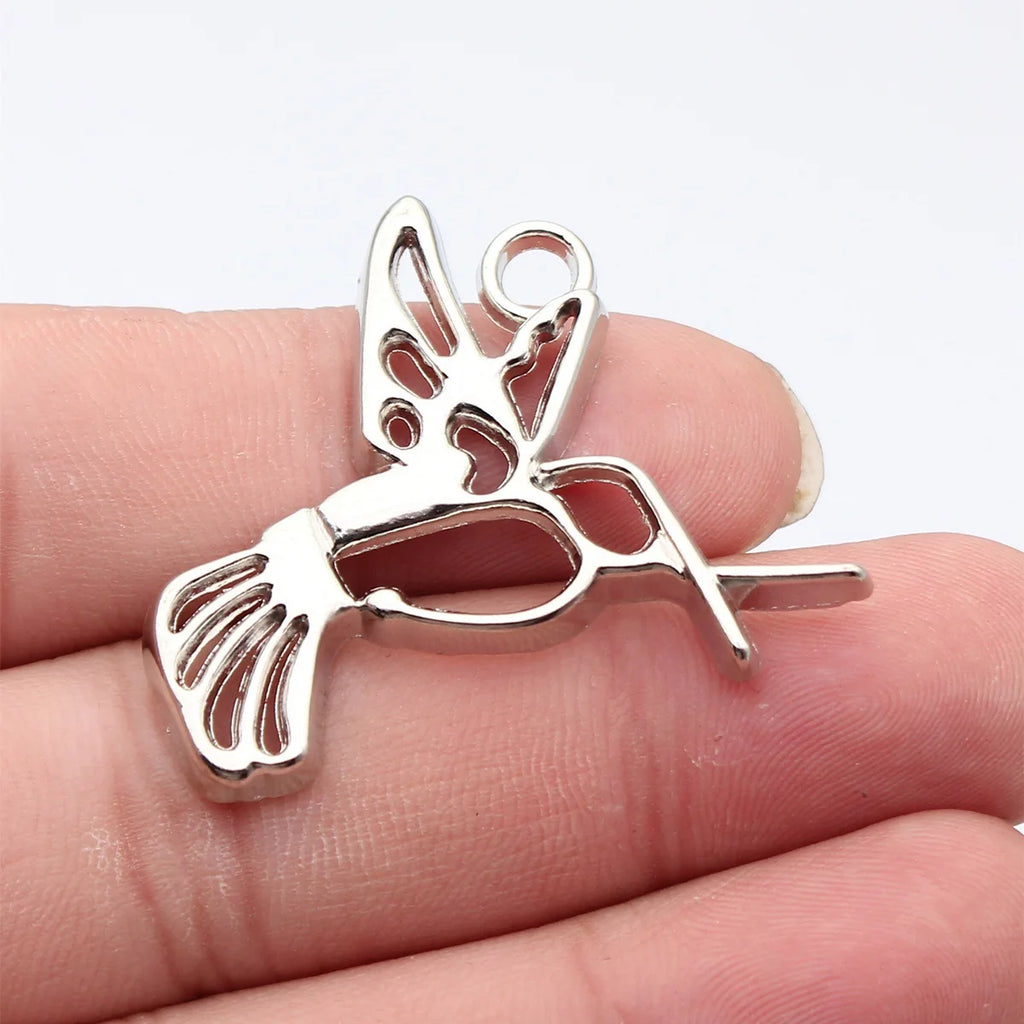 41x34mm 4.5g Silver Tone Zinc Alloy Hollow Hummingbird Bird Charm Pendant for DIY Jewelry Making
