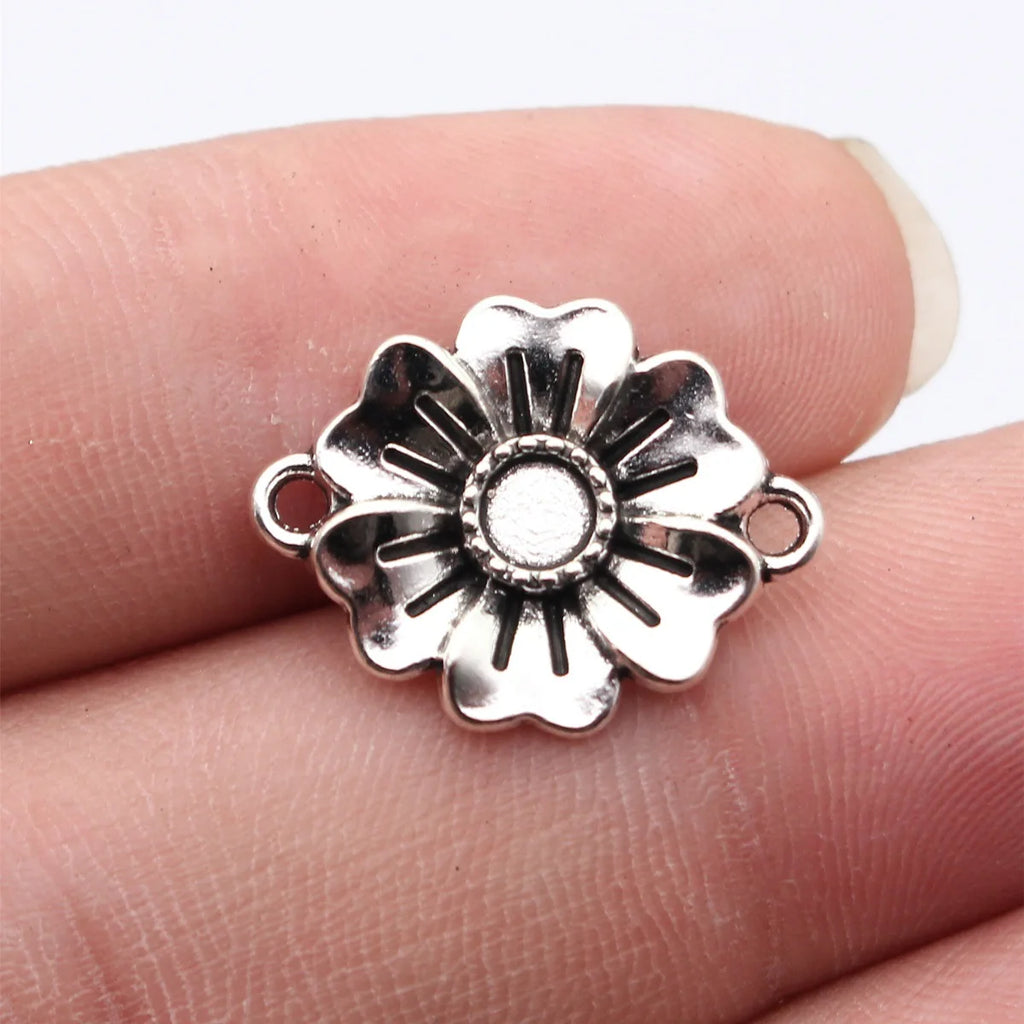 21x17mm 1.7g Antique Silver Zinc Alloy Flower Connector Charm Jewelry Findings for DIY Bracelet Making