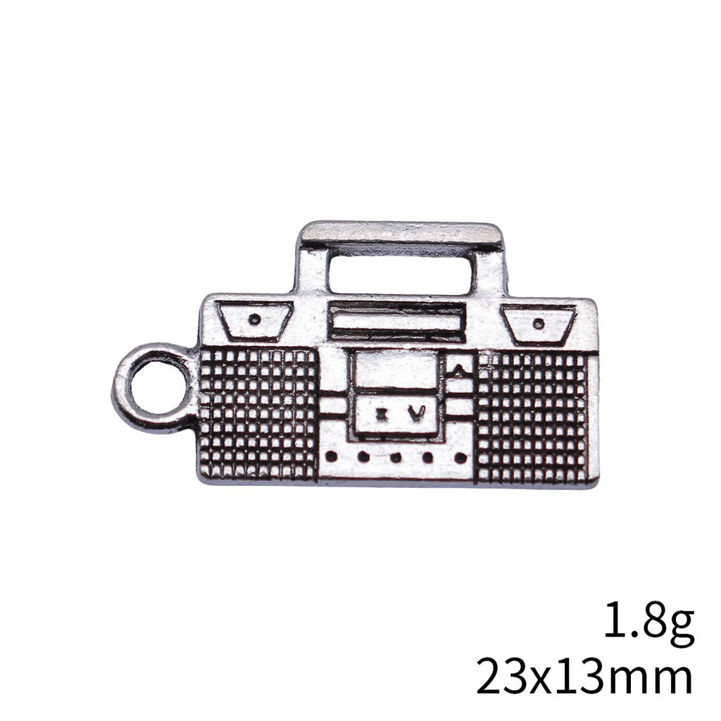 23x13mm 1.8g Antique Silver Zinc Alloy Cassette Recorder Charm Pendant for DIY Jewelry Making