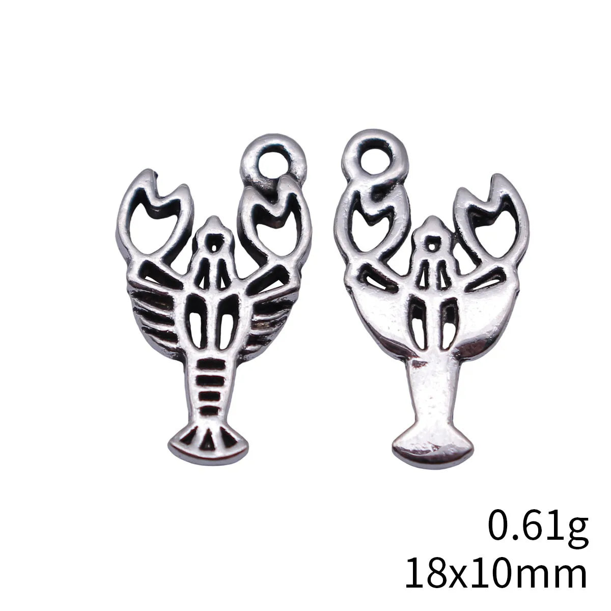 18x10mm 0.61g Antique Silver Zinc Alloy Crawfish Charm Pendant for DIY Necklace Bracelet Making