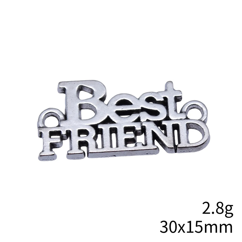 30x15mm 2.8g Antique Silver Zinc Alloy Best Friend Connector Charm for Friendship Bracelet Making