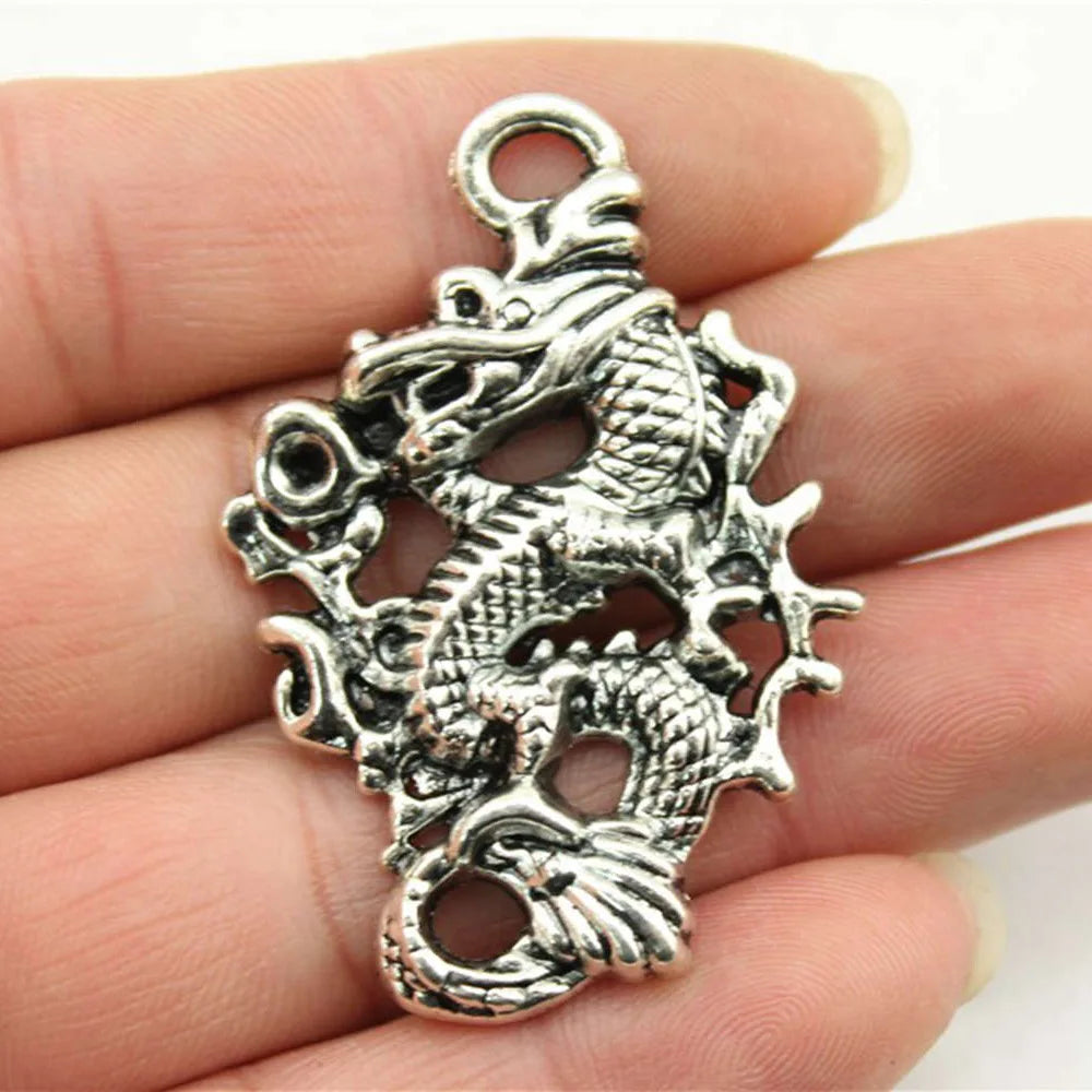 50x35mm 7.1g Antique Silver Zinc Alloy Dragon Charm Pendant for DIY Necklace Jewelry Making