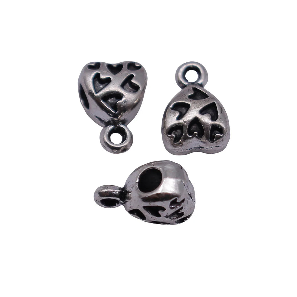 8.8x6.1x5mm 0.58g Antique Silver Zinc Alloy Heart Three Way Bail Bead Connector for Pendant Jewelry Making