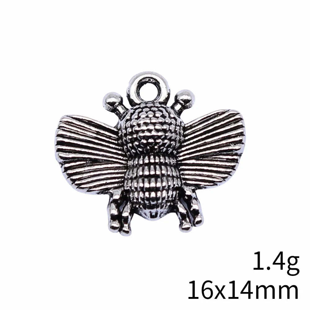 16x14mm 1.4g Antique silver zinc alloy Bee charm pendant for nature theme DIY jewelry making