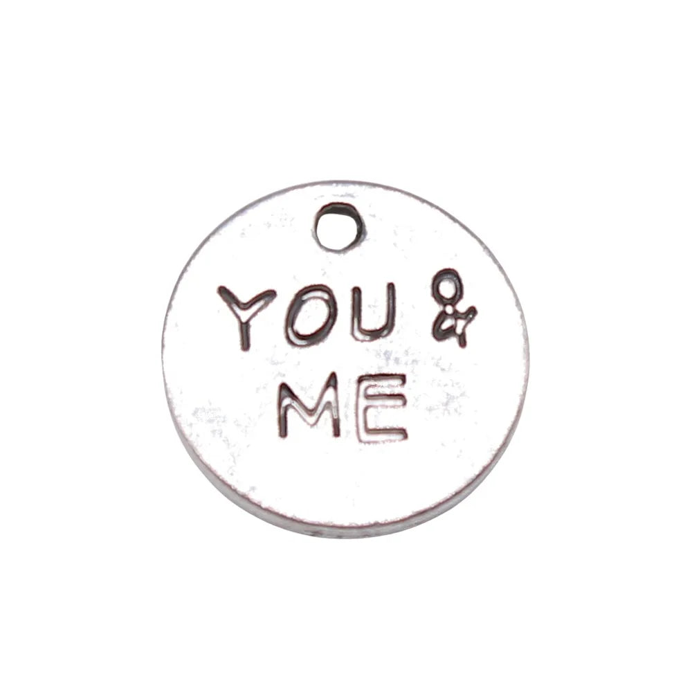 15x15mm 1.9g Antique Silver Zinc Alloy YOU&ME Letter Charm Pendant for DIY Jewelry Making