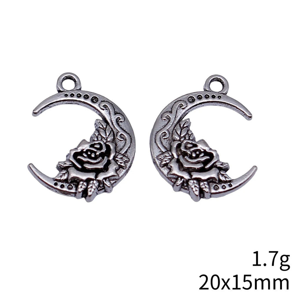 20x15mm 1.7g Antique Silver Zinc Alloy Moon Rose Charm Pendant for DIY Necklace Bracelet Jewelry Making