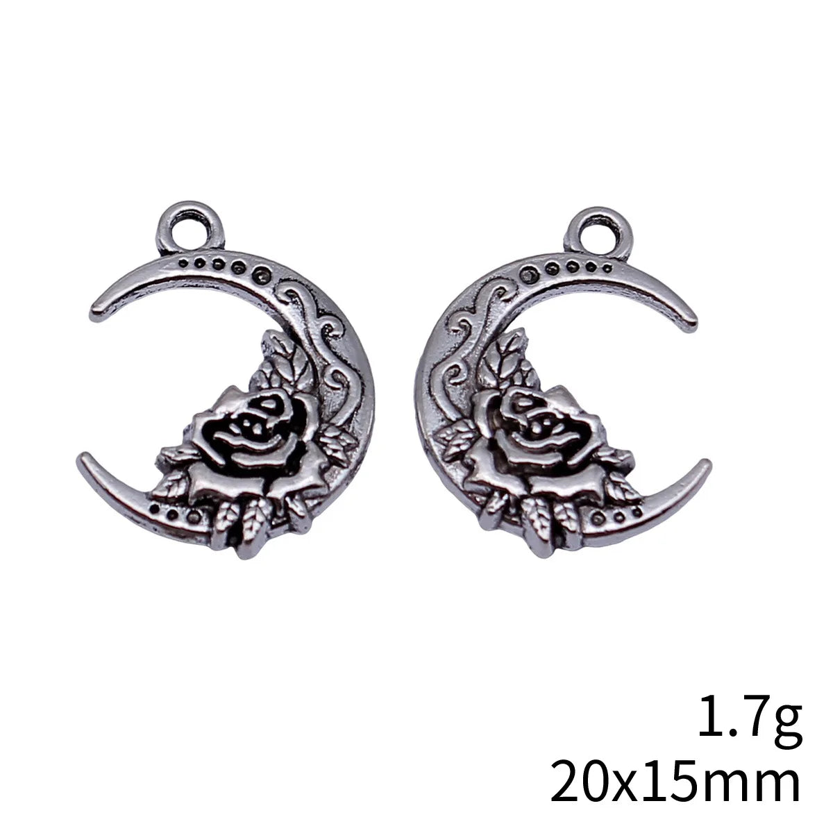 20x15mm 1.7g Antique Silver Zinc Alloy Moon Rose Charm Pendant for DIY Necklace Bracelet Jewelry Making