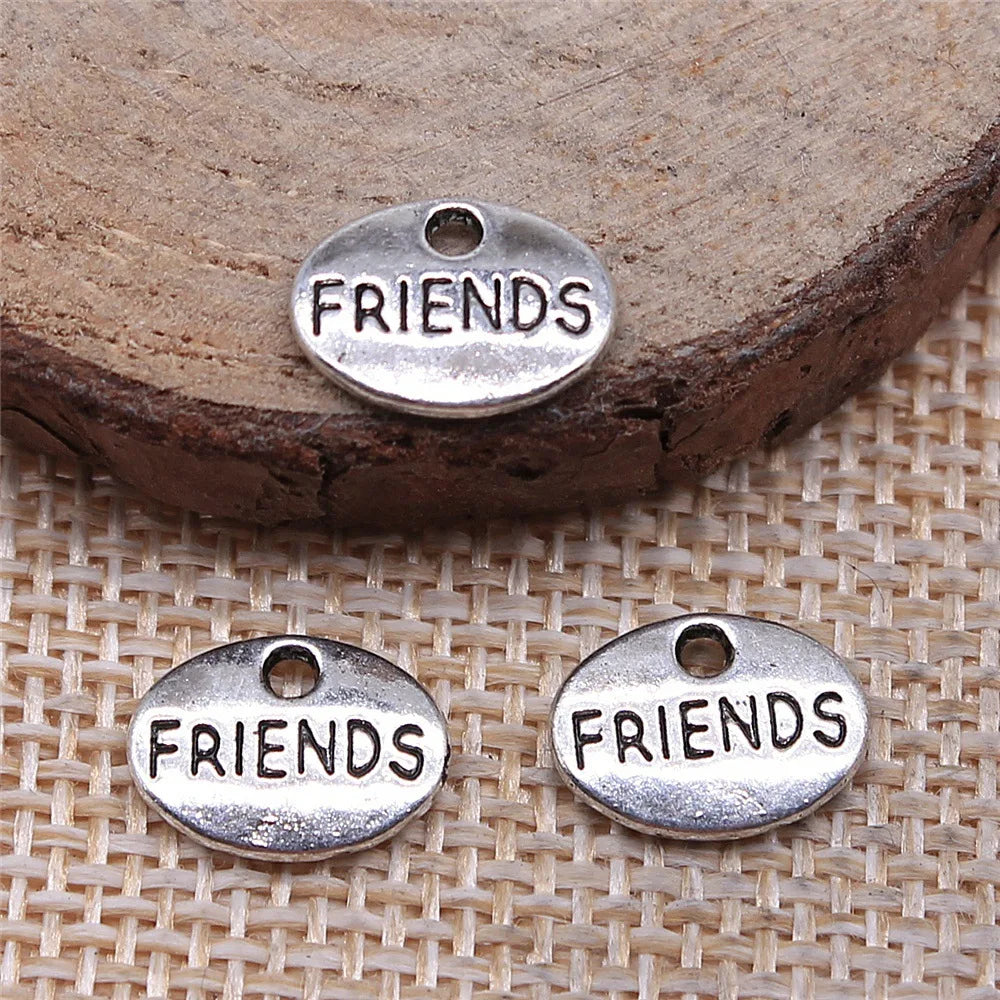 11x8mm 0.8g Antique Silver Zinc Alloy Friends Word Charm Pendant for DIY Necklace Bracelet Making