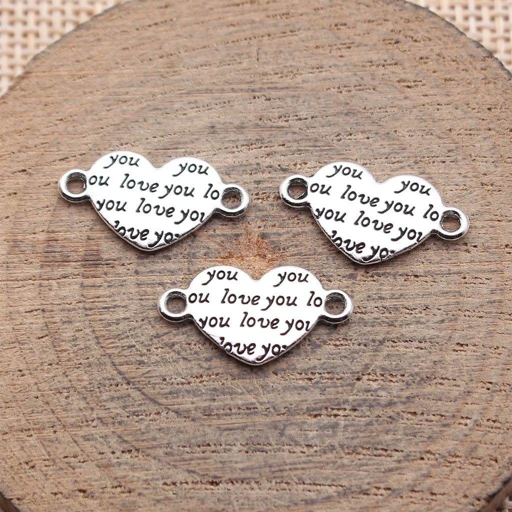 19x10mm 0.81g Antique Silver Tone Zinc Alloy LOVE YOU Heart Connector Charm for DIY Bracelet Necklace