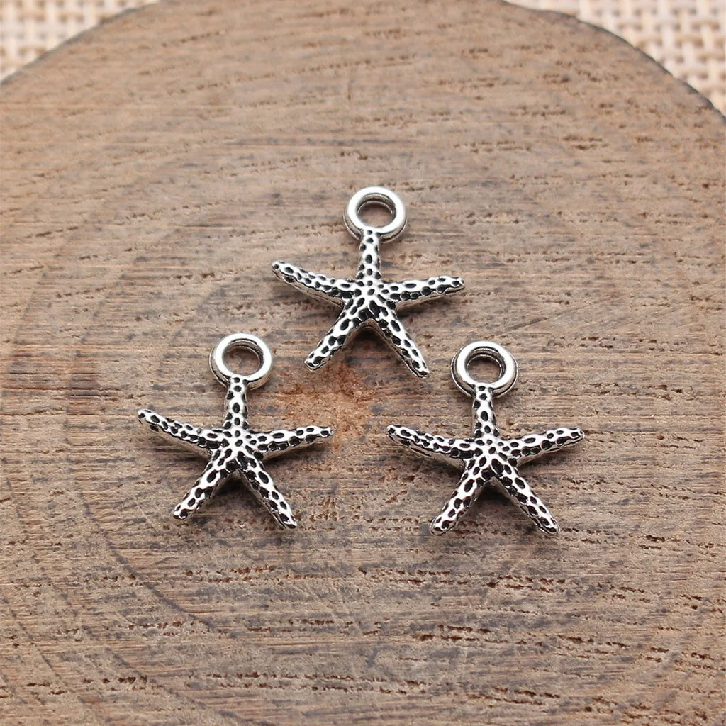 14x12mm 0.41g Antique Silver Zinc Alloy Dotted Starfish Charm Pendant for DIY Beach Jewelry Making