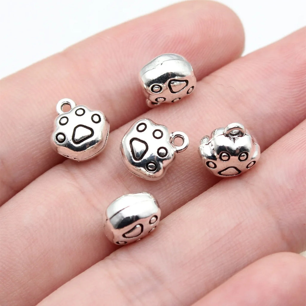 10x9.2x5.8mm 1.5g Antique Silver Zinc Alloy Cute 3D Paw Charm Pendant for DIY Pet Theme Jewelry Making